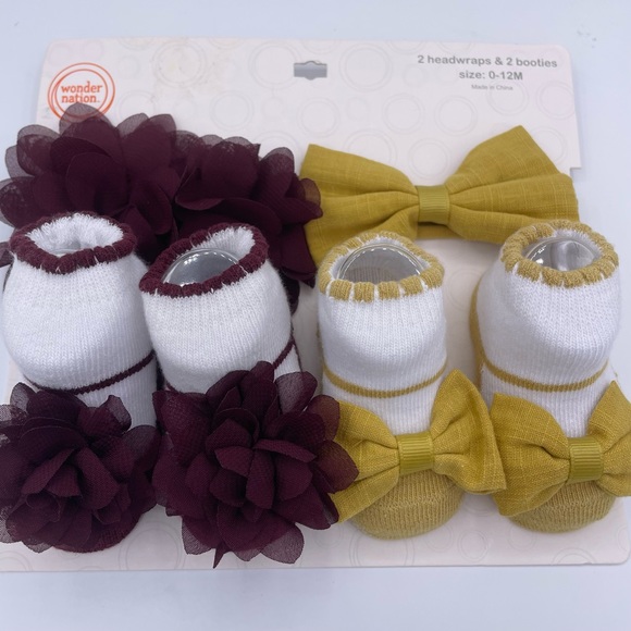 Wonder Nation set 2 headwraps & 2 booties baby girls Size 0-12 months - Picture 3 of 6